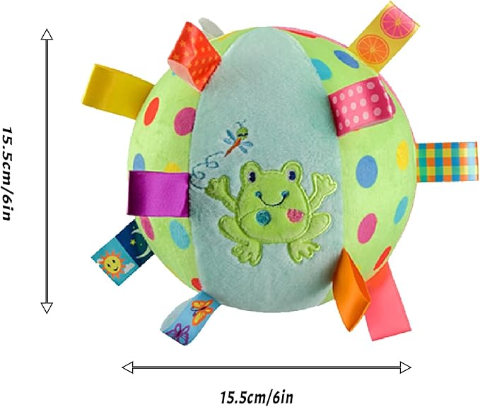 Baby Colorful Taggie Ball, Soft Plush Sensory Rattle Ball Toy for Early Educational, Ribbon Tag Ball for Baby Kids Toddlers Infants, Sensory Ball with Tags