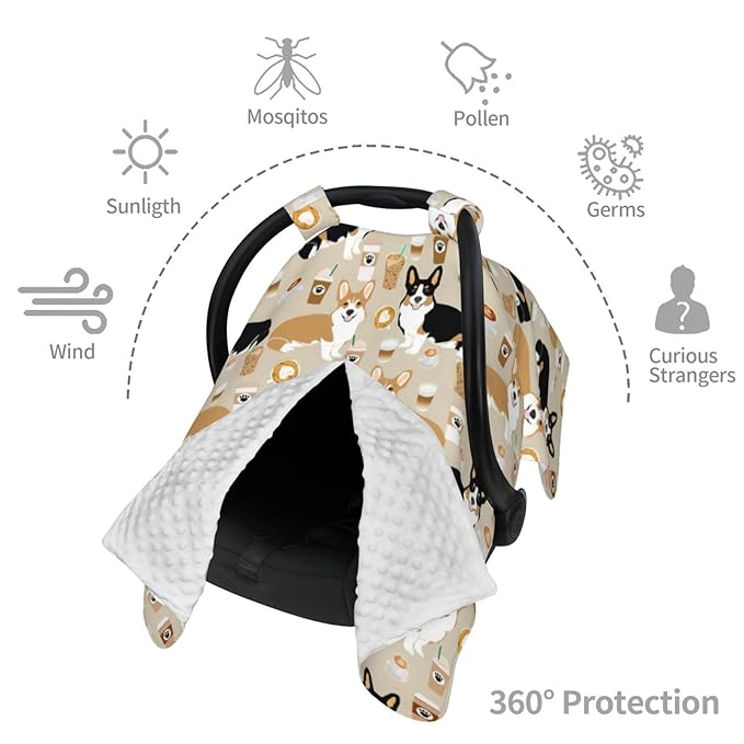 Corgi Gifts for Corgi Lovers Baby Car Seat Canopy Cover 39x27.5 Inches Multi Use Nursing Cover for Newborn Canopy Mom Nursing Breastfeeding Covers