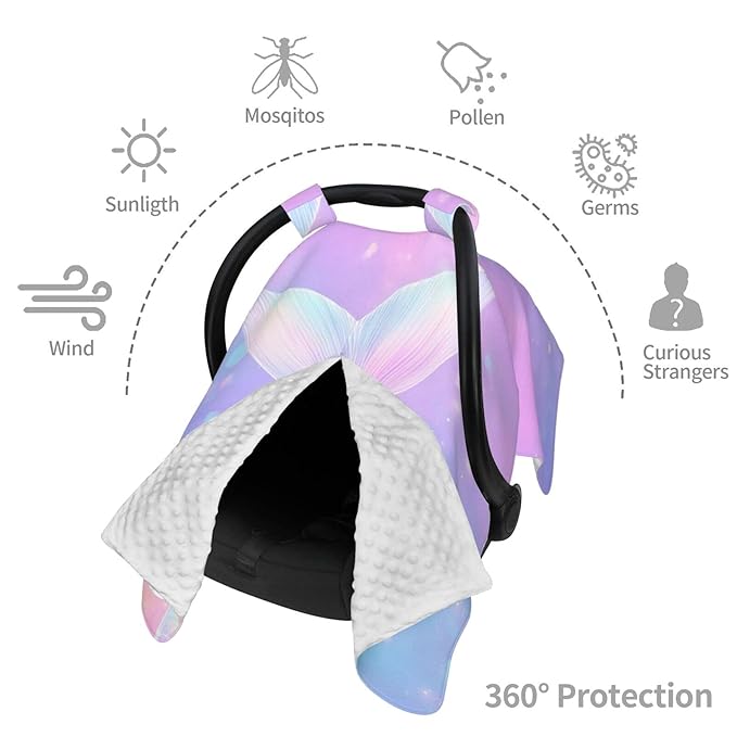 KiuLoam Mermaid Fish Tail Baby Car Seat Canopy, Nursing Cover Breastfeeding Scarf, Stretchy Soft Breathable Infant Carseat Cover for Babies Boys Girls
