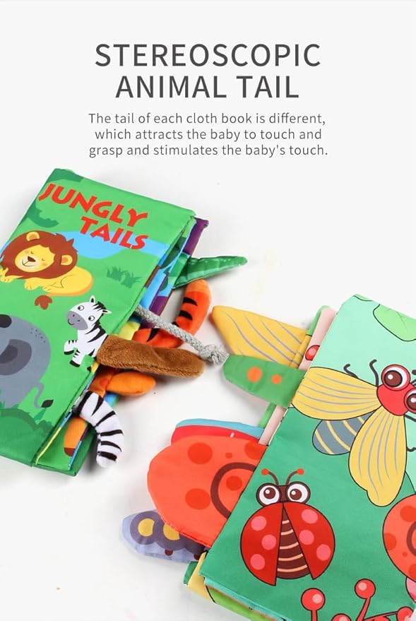 Baby Cloth Book Toys with Tails, Stroller Soft Toys for Infant Baby 0-18 Months (Insects)