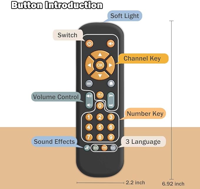 Baby TV Remote Control Toy with Music, TV Remote Toy with Realistic Light and Sound - English, French and Spanish 3 Language for Infant Toddler Play Remote Musical Toys, BPA Free