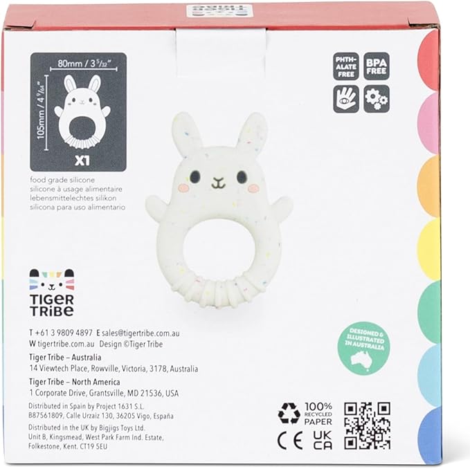 Tiger Tribe Baby Silicone Teether - Bunny Shape, BPA-Free, Soft Relief for Teething, Sensory Toy for Newborns and Infants 0-18 Months