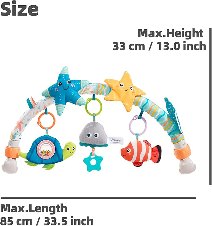 Baby Stroller Arch Toy for Infant & Toddler 0-6 Months, Musical Travel Car Seat Toys W/ Teether, Adjustable Mobile Arm for Crib, Bassinet, Pram, Bjorn Bounce Bar Activity Hanging Accessory 6-12(Sea)