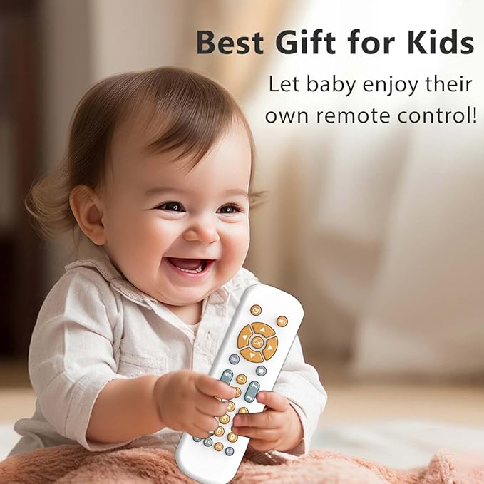 Baby TV Remote Control Toy with Light and Sound, Early Educational Music Toy with English/French/Spanish, Gift Toy for 6 Months+(White)