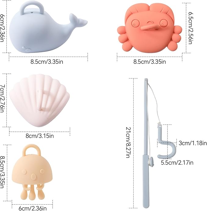 Silicone Fishing Toy Game Playset,Bath Toys for Toddlers and Babies,Montessori Fine Motor Skills Fish Games for Children,Kids Bathtub Toys,Floating Bath Tub Toys for Kids Baby Infant