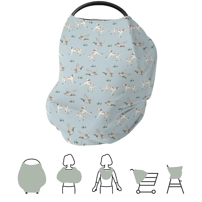 Green Mallard Ducks Dogs Baby Car Seat Covers Wild Duck Hunting Stretchy 5-in-1 Cover Adjustable Infant Carseat Canopy Cover Outdoor Duck Hunter Breathable Nursing Cover-Up