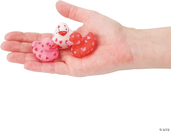 Mini Valentine Rubber Duckies - Bulk Set of 24 Pink, Red and White Valentine's Day Party Favors and Toys