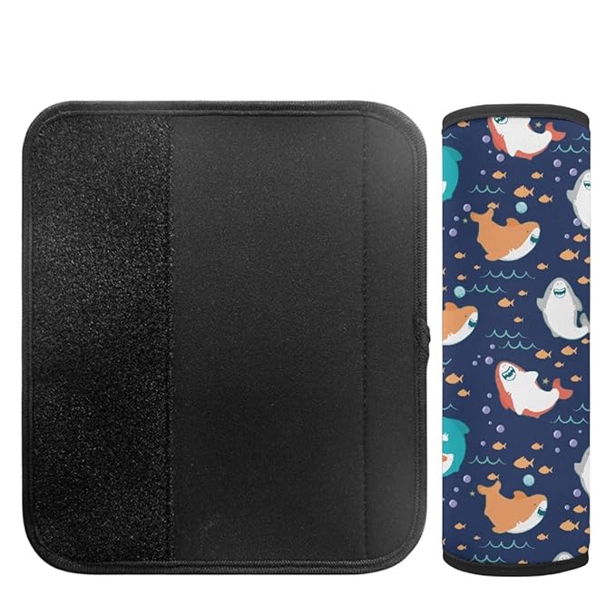 ENLACHIC Kids Car Seat Belt Cover, Cute Cartoon Animal Print Baby Car Seat Strap Pads Infant Car Seat Protector Car Accessories Universal All Cars,Cut Shark