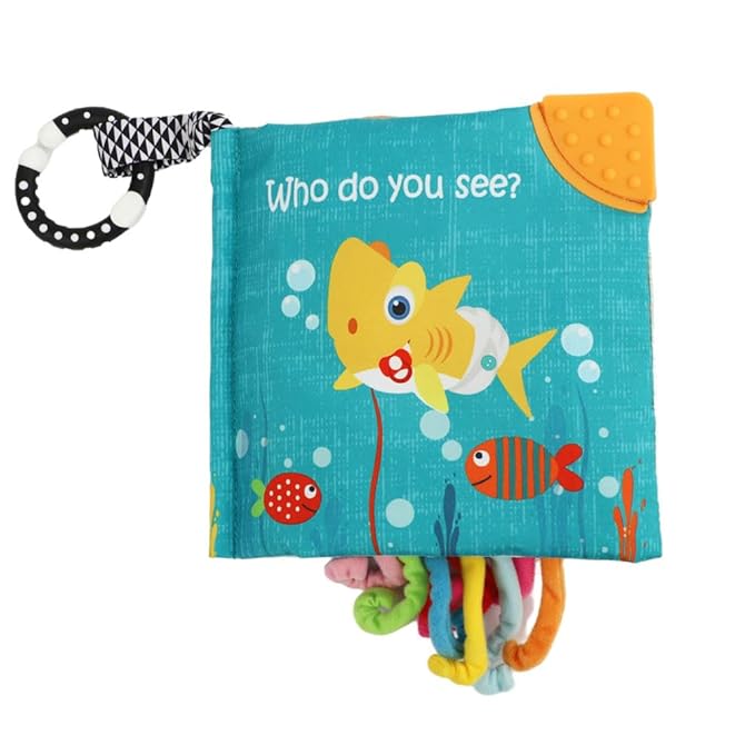 Fish Baby Books Toys, Touch Feel Cloth Crinkle Books for Babies, Infant Toys 0-6, 6-12, 12-18 Months,Early Learning Education Toys,Shower Baby Easter Gifts for Boys Girls,Teething,Mirror,Shark