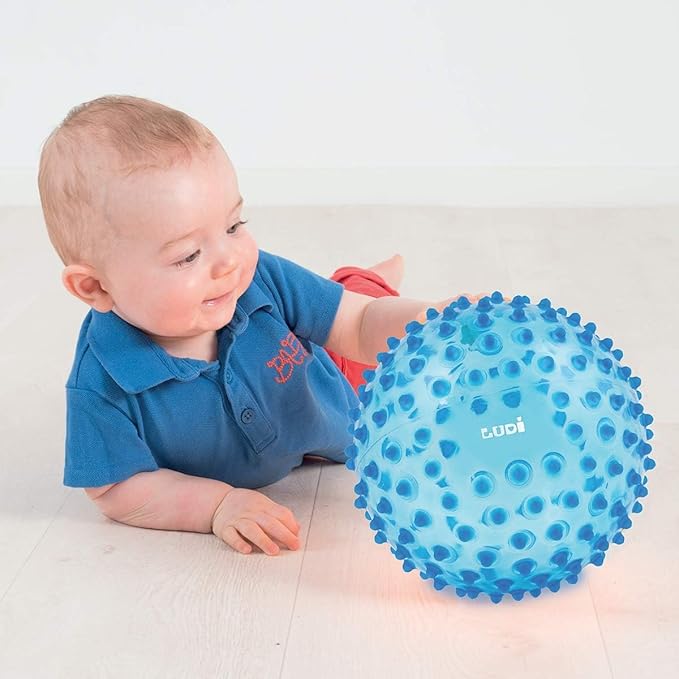 Ludi - Blue Massage Ball - Sensory Awakening for Babies from 6 Months - Soft Nubs - Stimulation, Dexterity and Coordination - 100% PVC - Washable - Ø 20 cm - Relieves Teeth and Promotes Play