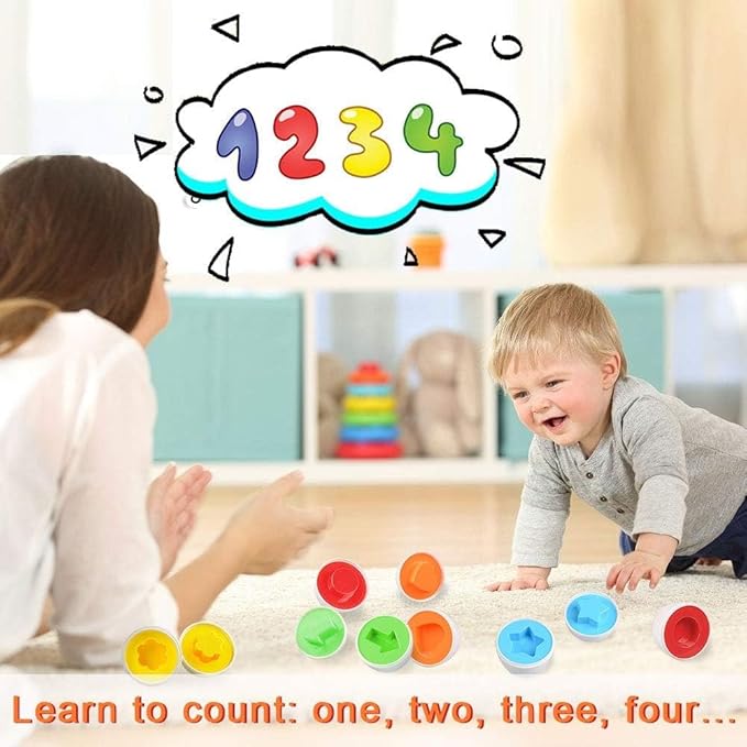CPSYUB Matching Egg Toy 12 PCS for Toddlers Ages 1-3 Kids, Easter Eggs Shape & Color Recognition with Carton, Montessori Sensory Sorter Toddler Toys for Travel Play, Gifts for Year Old Baby (Yellow)