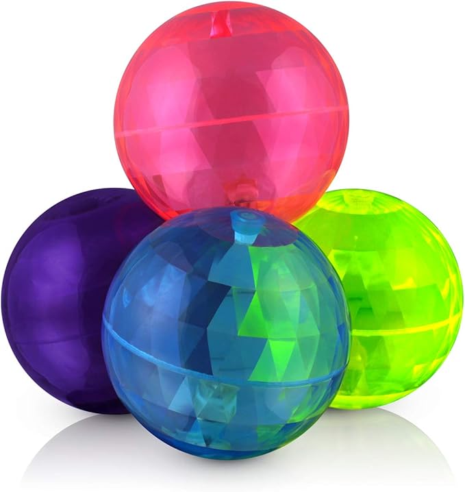 FlashingBlinkyLights 4" Big Assorted Colors Light up Bouncy Balls with Flashing LEDs (Set of 6)