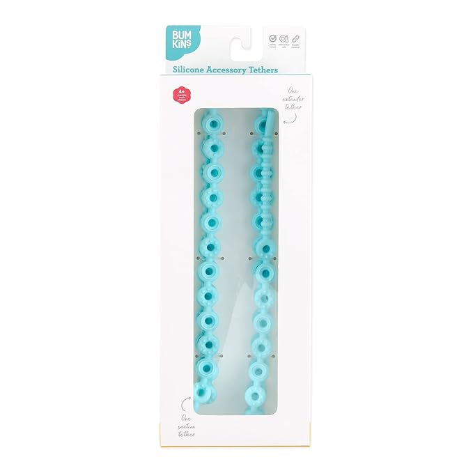 Bumkins Pacifier Clip Feeding Supplies for Baby Girl or Boy, Toy Straps for Sippy Cup, Teether, Stroller Accessories, Platinum Silicone Accessory Tether Leash, Safe for Teething Babies, Blue