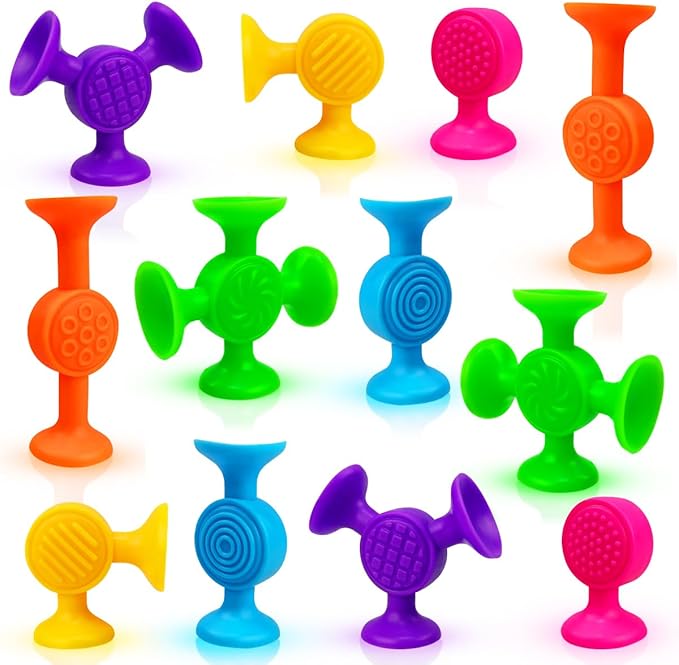 Jofan 12 Pack Suction Cup Bath Toys Texture Sensory Toys for Kids Toddlers Boys Girls Easter Basket Stuffers Gifts Fillers Party Favors