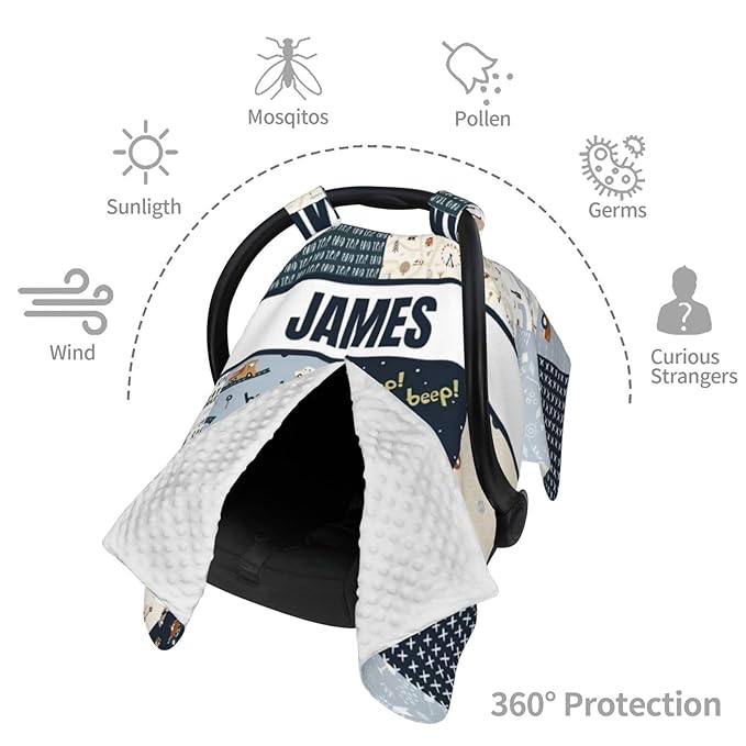 Personalized Baby Car Seat Canopy for Babies with Name, Custom Car Seat Covers for Boys, Car Nursing Breastfeeding Stroller Cover Infant Carseat Canopies for Newborn, OneSize
