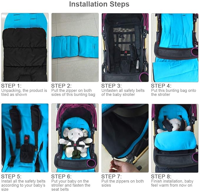 Universal Waterproof Baby Stroller Footmuff, Warm Winter Baby Bunting Stroller Cover with Dual Zipper, 3-Season Toddler Stroller Blanket for Cold Weather, Fit Infants Toddlers, Stroller (Blue)