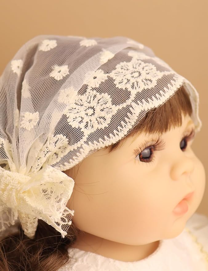 Baby Girls Headband Lacy Bow Pearl Wide Hair Band Turban for Infants Newborn Toddler Floral Ivory Elastic Head Wrap Breathable Sun Bonnet Hair Accessories (Ivory F)