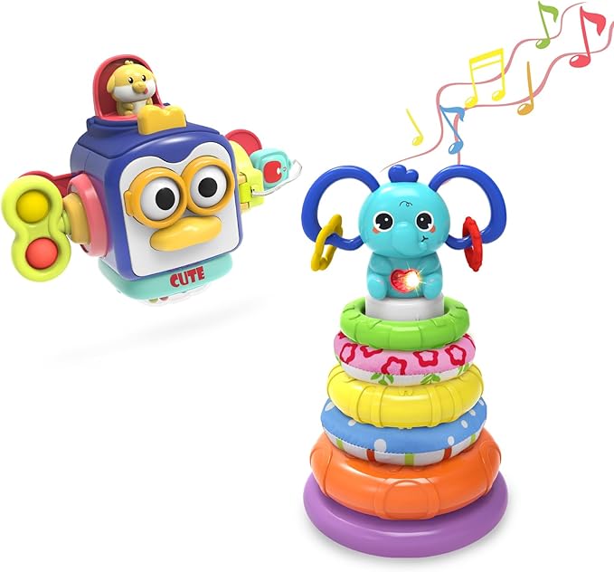 Baby Toys 6 to 12 Months,Montessori Toys for 1 Year Old,Stacking Building Blocks,Busy Cube,Sensory Educational Learning Toy Birthday Gift for Toddlers Age 1-3