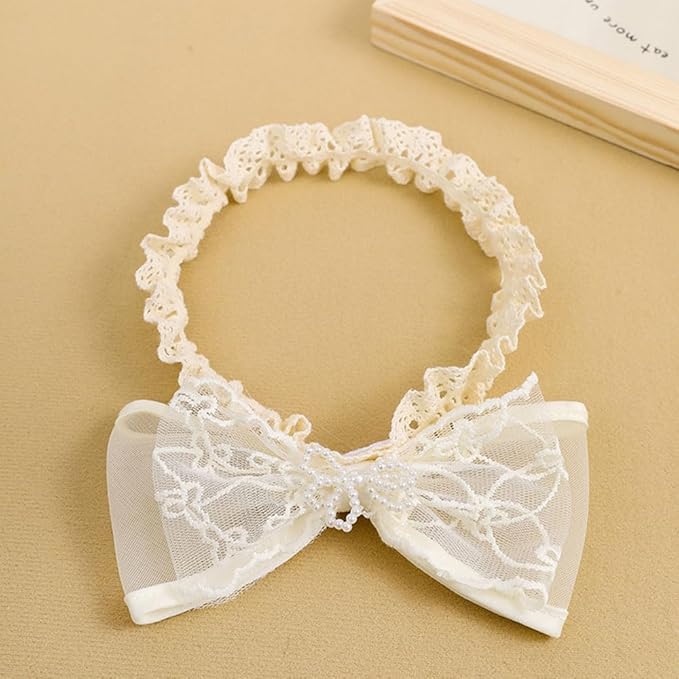 Cute Baby Girl Lace Headband Lace Bow Hair Accessories Elastic Bow Head Wrap for Newborn Infant Toddler Christening Baptism Party Hair Accessories for 0-36 Months (Ivory C, Free)