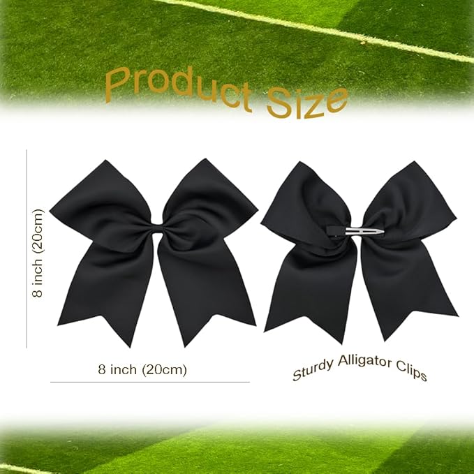 Pack of 2 Black Jumbo Cheer Bow Hair Clips for School Girls Cheerleader Bows 8'' Dancing Softball Basketball Cheerleading Team Hair Accessories