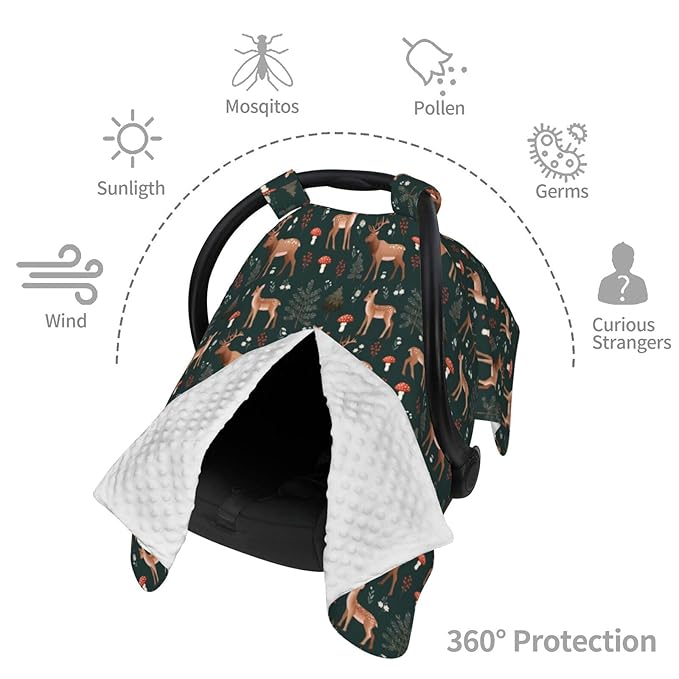 Deers Forest Mushroom Baby Car Seat Canopy Nursing Cover for Newborn Car Seat Breastfeeding Covers Blanket Newborn Shower Gift