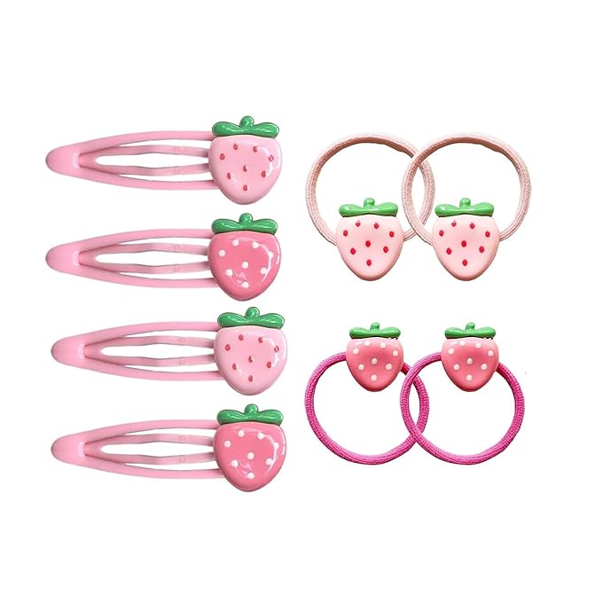 Strawberry Snap Clips Baby Girls Fruit Hair Bow Clips Strawberry Hair Ring Tie BBW24 (Set-D)