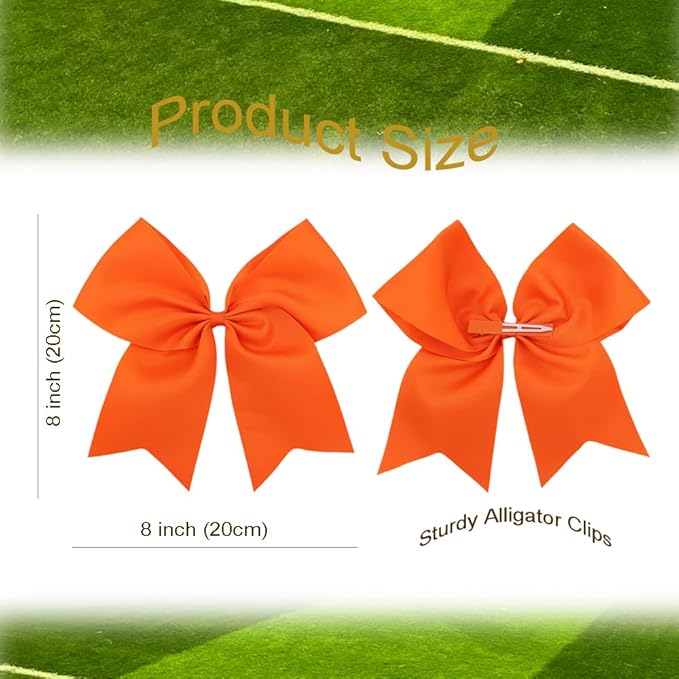 Pack of 2 Orange Jumbo Cheer Bow Hair Clips for School Girls Cheerleader Bows 8'' Dancing Softball Basketball Cheerleading Team Hair Accessories