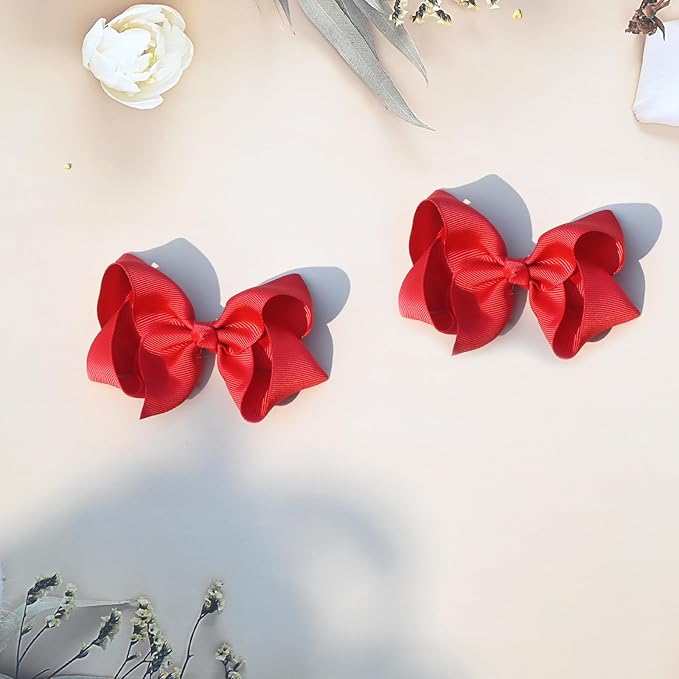 2 PCS 4.5inchs Hair Bows for Girls Grosgrain Ribbon Hair Bow Alligator Clips Hair Accessories for Baby Girls Toddlers(Red)