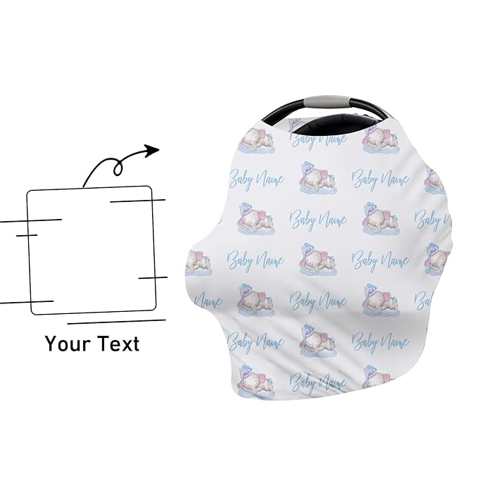 Custom Car Seat Covers for Babies - Breathable Baby Car Seat Cover for Girls Boys, Blue Elephant Print Kick-Proof Newborn Carrier Canopy Stretchy Stroller Cover for 4 Seasons(27"x29")