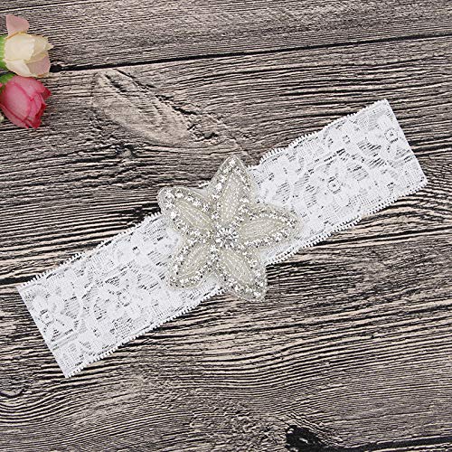 Nishine Girls White Rhinestone Flower Headband Pack Baby Christening Baptism Headband for Baby Shower Wedding Hair Accessories (Lace Star-2 Pack)