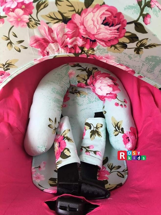 9pc Baby Girl Ultimate Set of Infant Car Seat Cover Canopy Headrest Blanket Hat Nursing Scarf, 25JE03