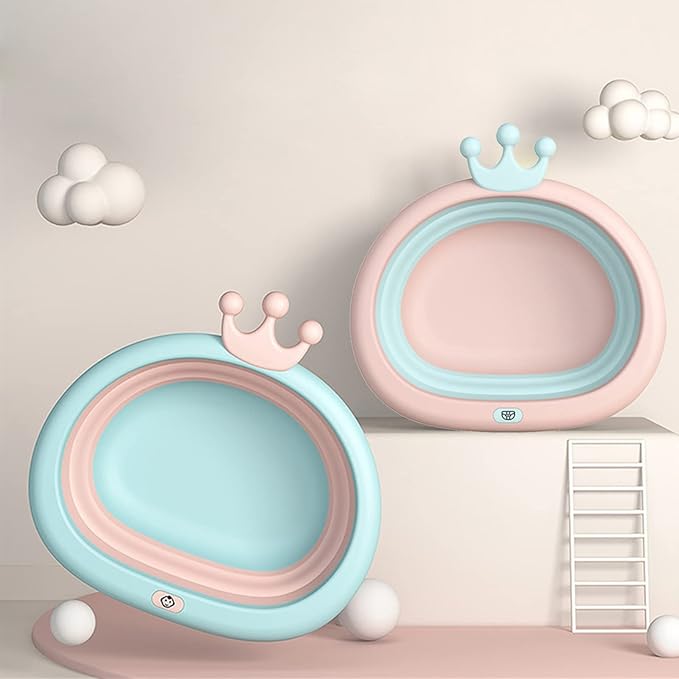 Collapsible Wash Basin for Baby, Multipurpose Portable Baby Wash Basin Washing Up Basin for Home, Kitchen, Outdoor Travelling (Pink+Blue)