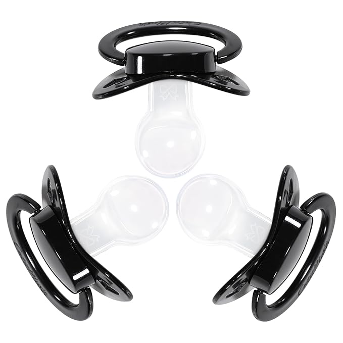 CutiePlusU Adult Sized Pacifier Dummy for Adult Babies-Big Shield 3 Pack-Black