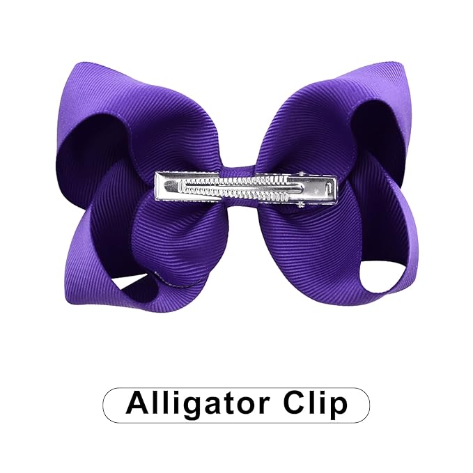 DEEKA 16 PCS 4" Hand-made Hair Bow Grosgrain Ribbon Solid Color Hair Bow Alligator Clips Hair Accessories for Little Teen Toddler Girls -Deep Purple