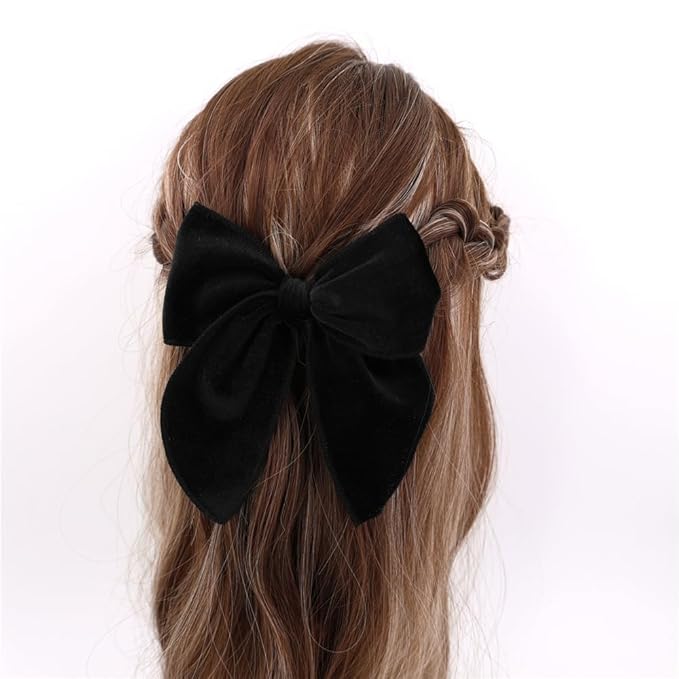 12 PCS Large Fable Bow Hair Clip for Little Girl Kids Linen Velvet Hair Bows Barrettes Alligator Clips Baby Mom Women Hair Accessories (Velvet 12 PCS)