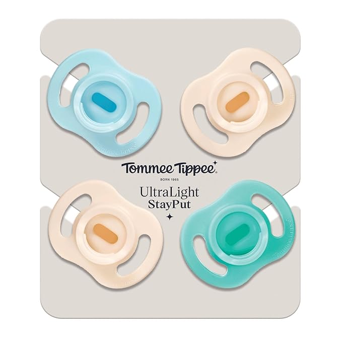 Tommee Tippee Ultra-Light StayPut Pacifier, One-Piece Silicone Design, 0-6m, 4 Pack