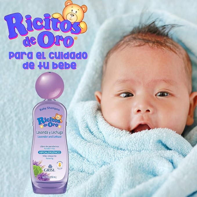 Ricitos de Oro Lavender Shampoo | Baby Shampoo with Pop-Up Rattle Cap, Paraben Free Product for Baby’s Delicate Hair; 8.4 Fl Ounces