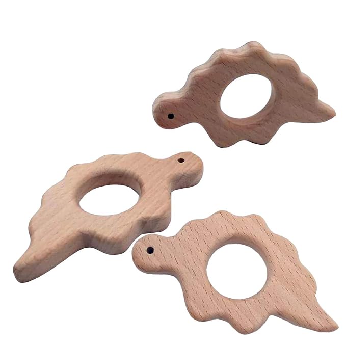 10pcs Lovely Cartoon Wood Dinosaur Pure Natural Animal Shape Beech Wooden Handmade Laser Printed Pattern DIY Necklace Pendant (Dinosaur)