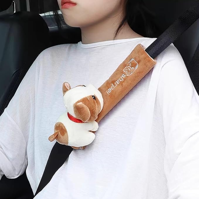 2 PCS Seat Belt Cover Pad, Cute Kawaii Animal Dog Seatbelt Covers for Kids and Adults, Winter Plush Fluffy Soft Seat Belt Cover, Cartoon Seatbelt Cushion,Car Seat Strap Pads (E-Dog)