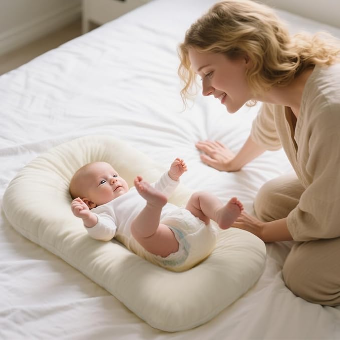 Baby Lounger for Newborn, Portable Baby Nest for Infant 0-12 Months, Infant Floor Seats & Loungers for Home and Travel (White)