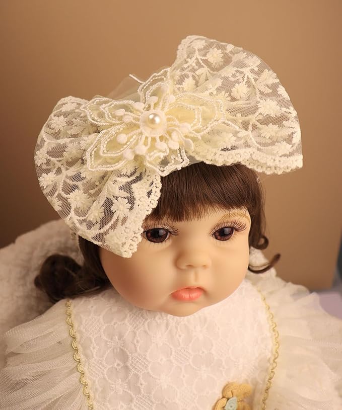 Lace Big Bow Baby Girls Headband Floral Hair Band Toddlers Newborn Infants Christening Baptism Party Hair Accessories for 0-36 Months Elastics Hairband (Style 8)