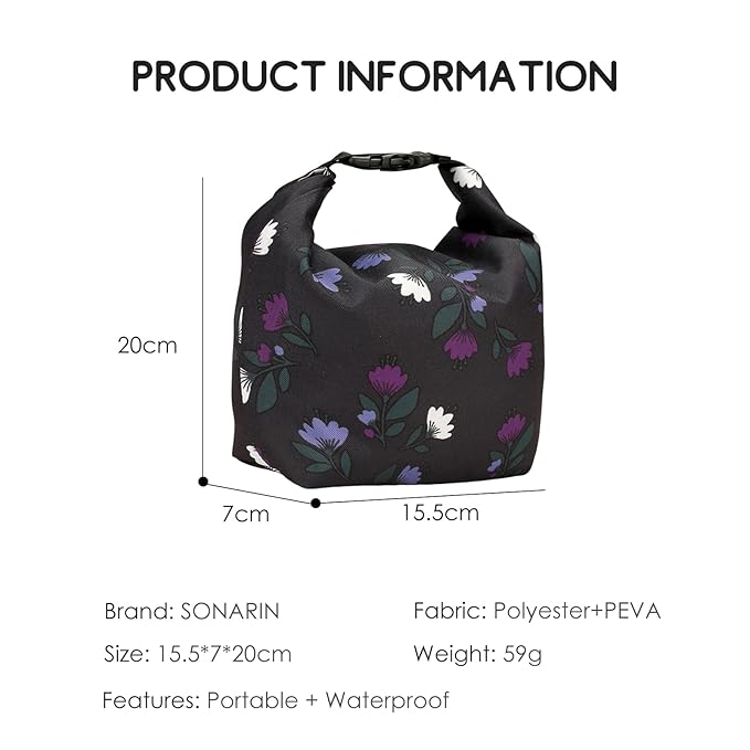 SONARIN Large Pacifier Bag with Buckle,Portable Waterproof Pacifier Holder Case Baby Dummy Case Soother Pod Lunch Bag Storage Bag for Holding Pacifiers Snacks Baby Bottles(Purple Flowers)