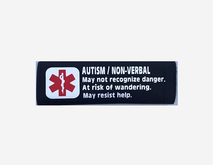 Carseat Harness Autism Non-Verbal 6 inch Medical Alert Emergency Strap Cover (Black)