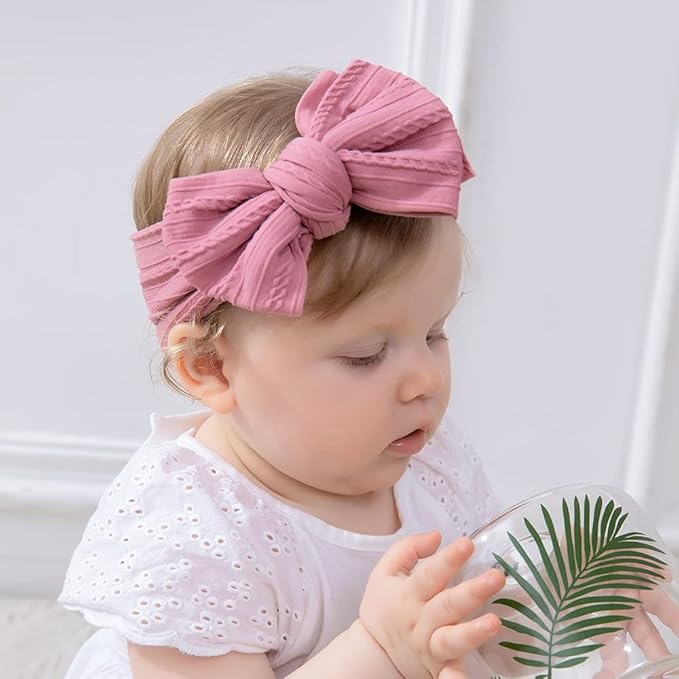 3 Pcs Valentines Baby Bows Headbands Soft Nylon Hairbands Super Elastic Headband Hair Accessories For Baby Girls Infant Toddler Essentials (Beige Pink Red, Mid)