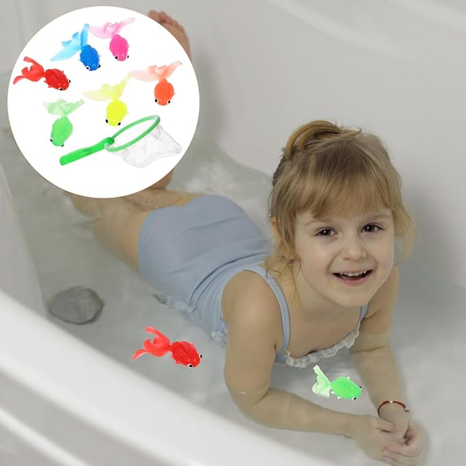 TOYANDONA Baby Fishing Toy Set Soft Rubber Goldfish Bath Toys for Infant Toddler Water Play Development Hand-Eye Coordination 7.5 Inch