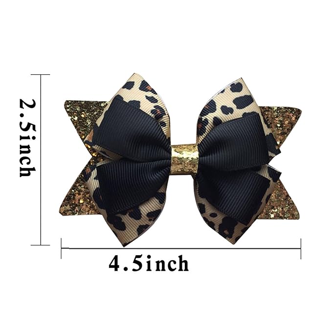 Glitter Leopard Hair Bow Clips for Girls Women Leopard Bow hairpin Hair Accessories.(FJ119) (B)