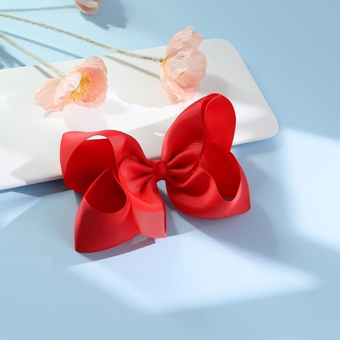 Oaoleer 2PCS 6inch Hair Bows Clips, Red Layered Grosgrain Ribbon Bows Hair Alligator Clips for Baby Girls Infants Toddlers Kids Teens Children