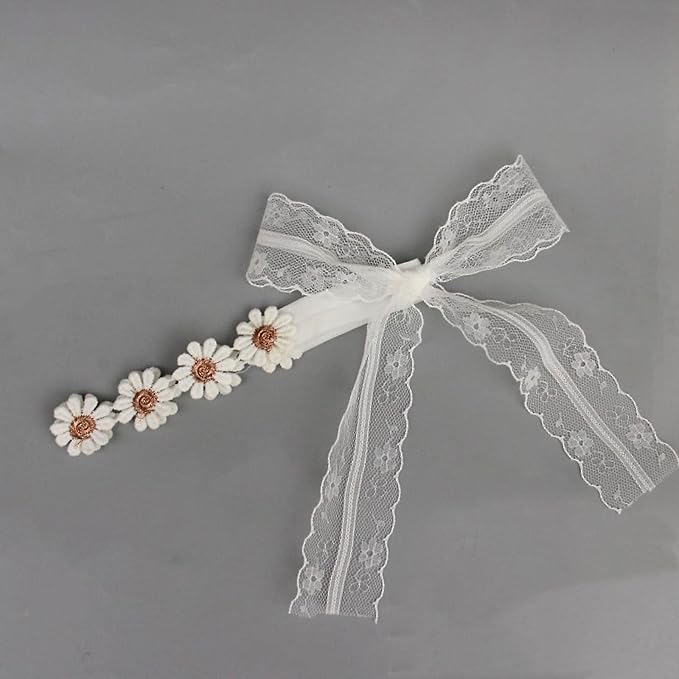 Baby Girls Flower Crown Headband Lace Handmade Floral Headbands Soft Elastic Band Daisy Hairband Newborn Infant Toddler Kids for Christening Baptism Birthday Party (White, Daisy)