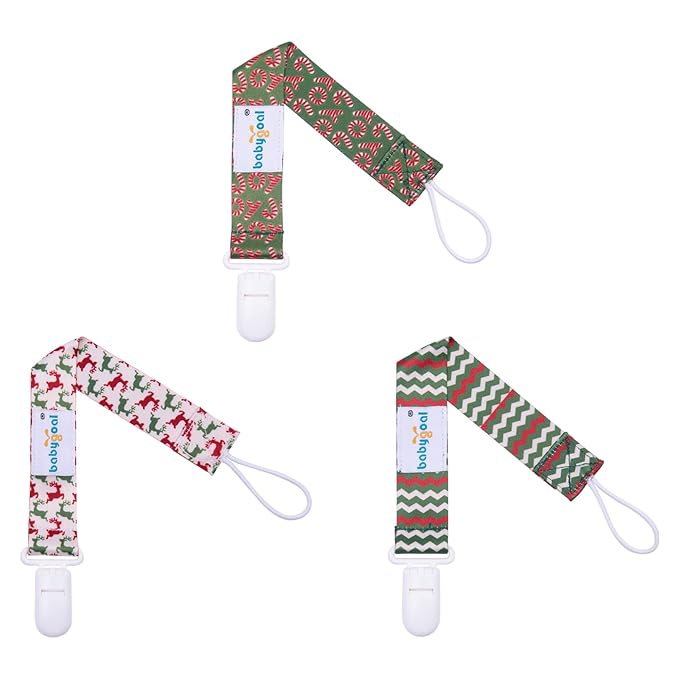 babygoal Christmas Pacifier Clips, 6 Pack Binky Paci Holder and Leash Fits for Most Pacifier, Binkies and Xmas Gift