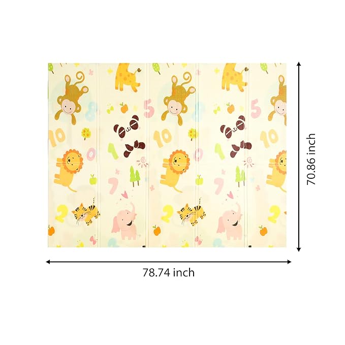 Baby Crawling Mat, Double Sided Soft Play Mat for Floor Exercise, Baby Play Mat with Animal Print Design, Non-Slip, 78 x 70 x 0.4 Inches, Gray (Monkey & Lion)